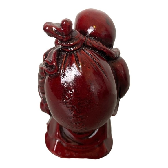 Vintage Red Resin Traveling Laughing Buddha Standing Ornament 3.5”x2.75”x3” - Picture 4 of 5